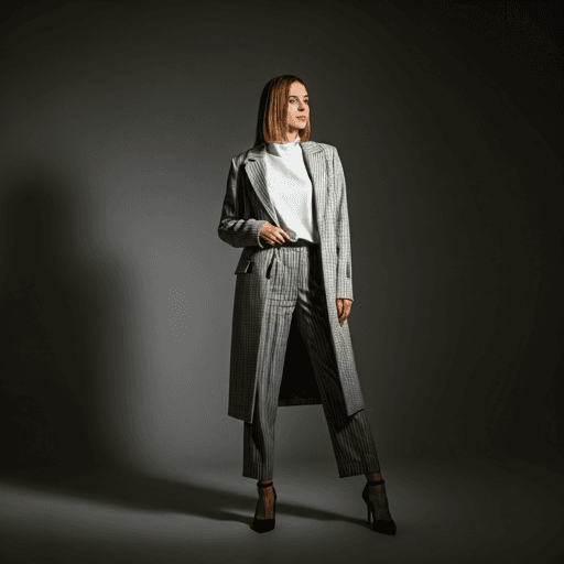 Woman posing confidently in a minimalist urban setting