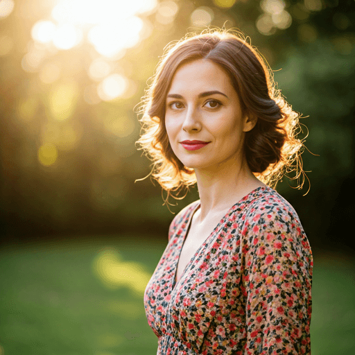 Woman in a flowy dress against a sunlit garden
